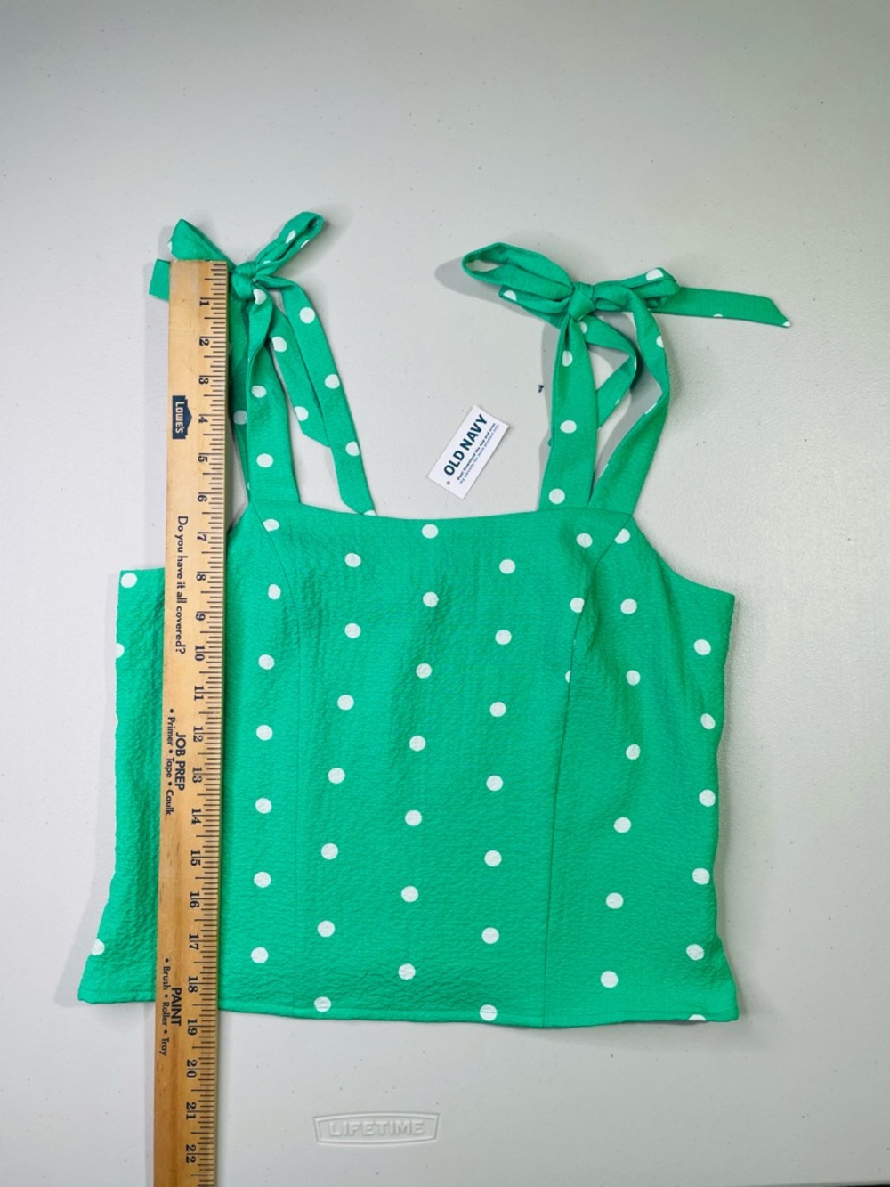 NWT Old Navy Small Green Polka Dot Tie-Shoulder Corset-Style Cami & Smocked Back - Picture 4 of 6
